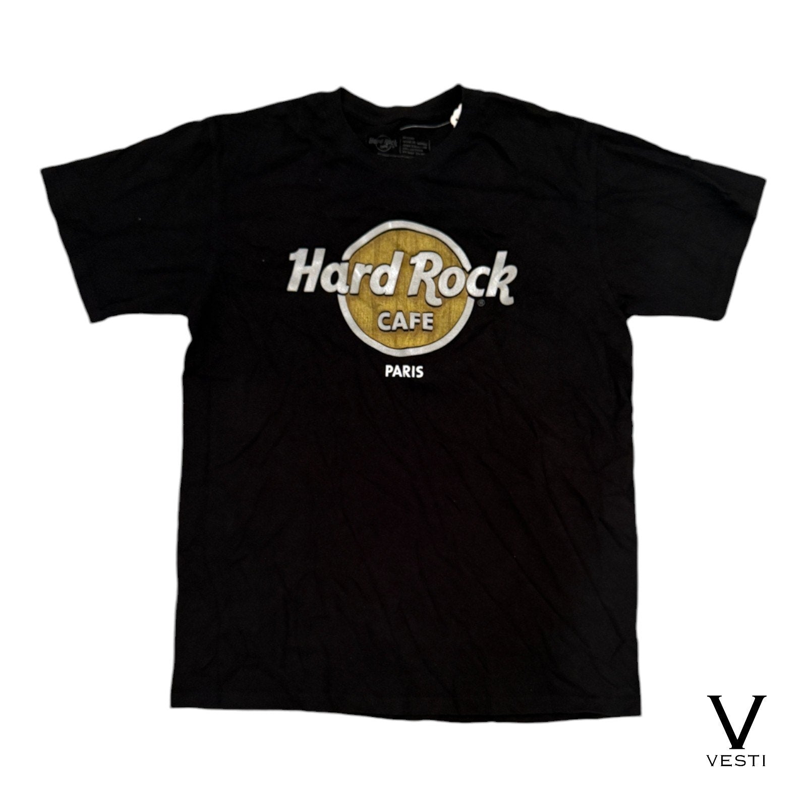 Hard Rock Cafe Paris T Shirt Mens Medium Black Raised Logo Crew Neck Graphic Tee