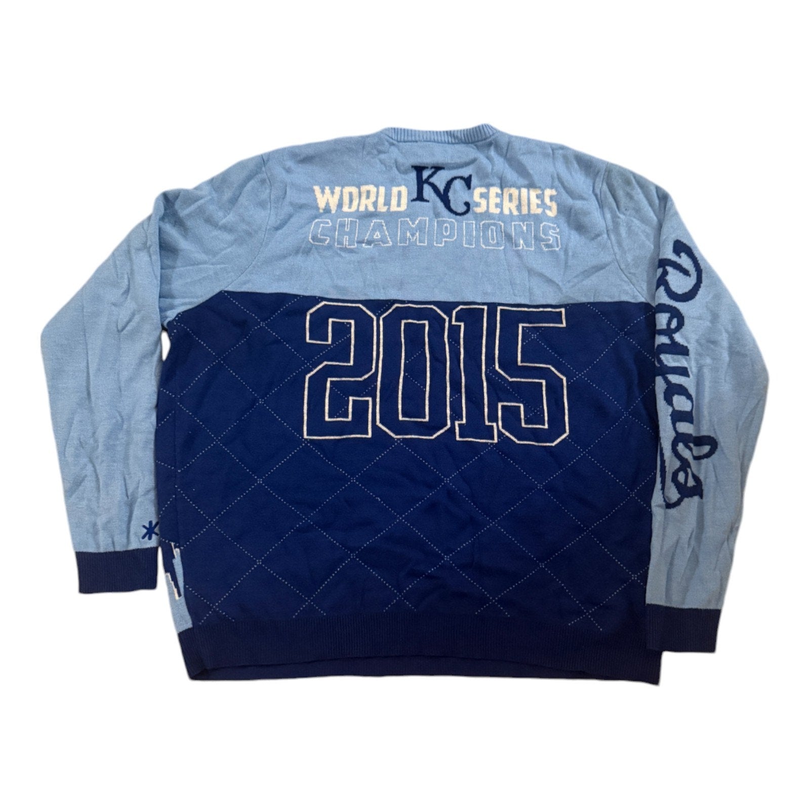 Kansas City Champions Sweater Mens 2XL Klew Light Blue Royals 2015 World Series