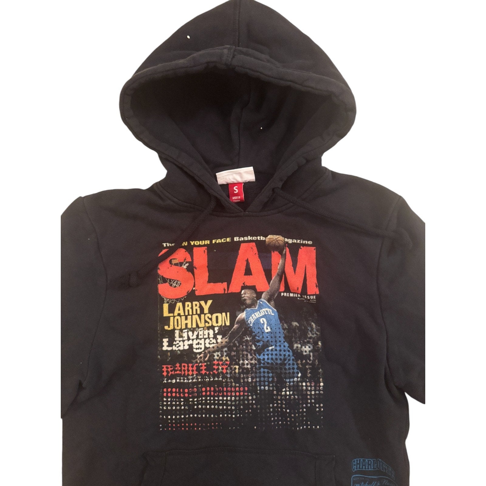 Mitchell & Ness Larry Johnson Slam Cover Hoodie Mens Small Black NBA Baseball