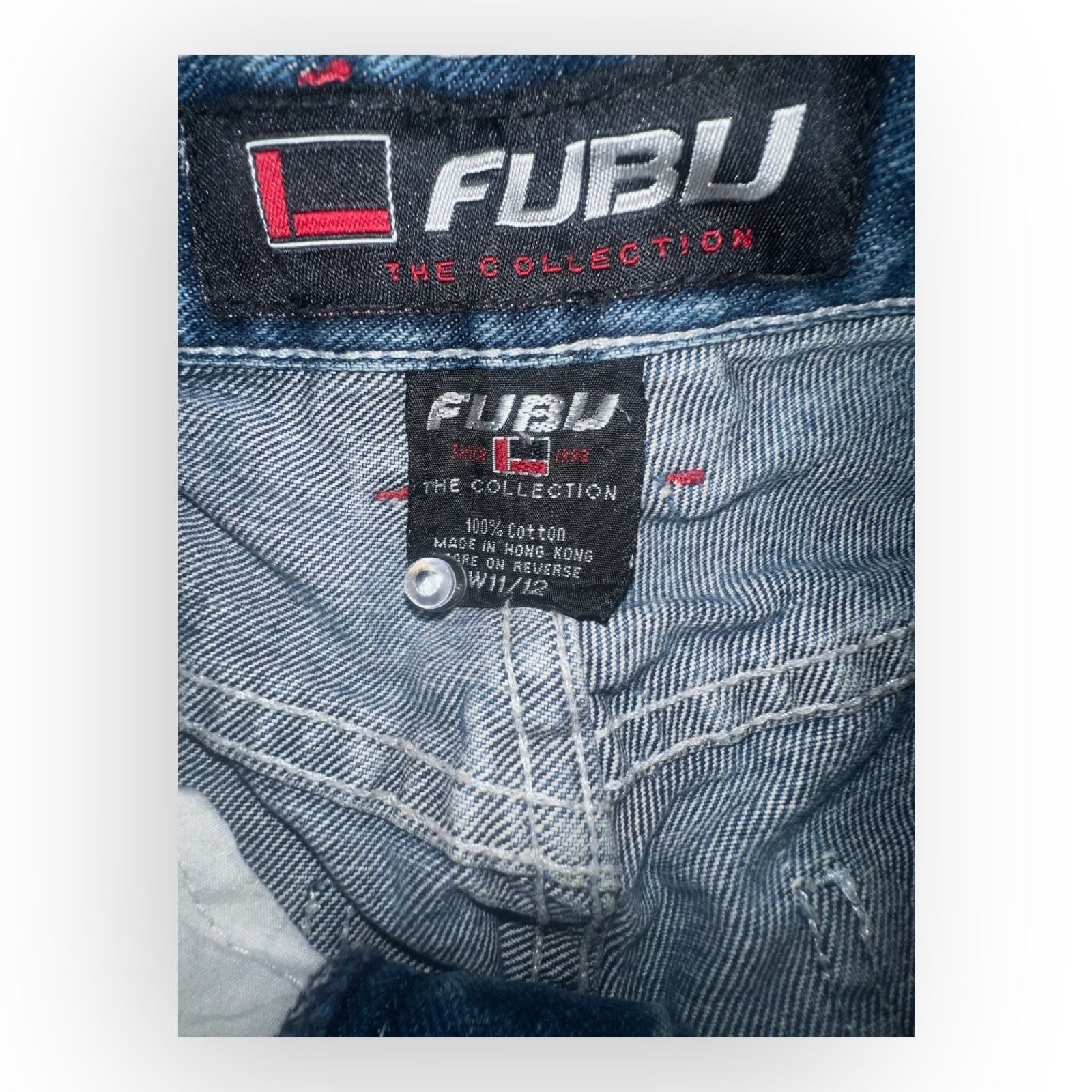 FUBU The Collection Jeans Womens 11x12 Blue Denim Carpenter Hammer Loops Outdoor