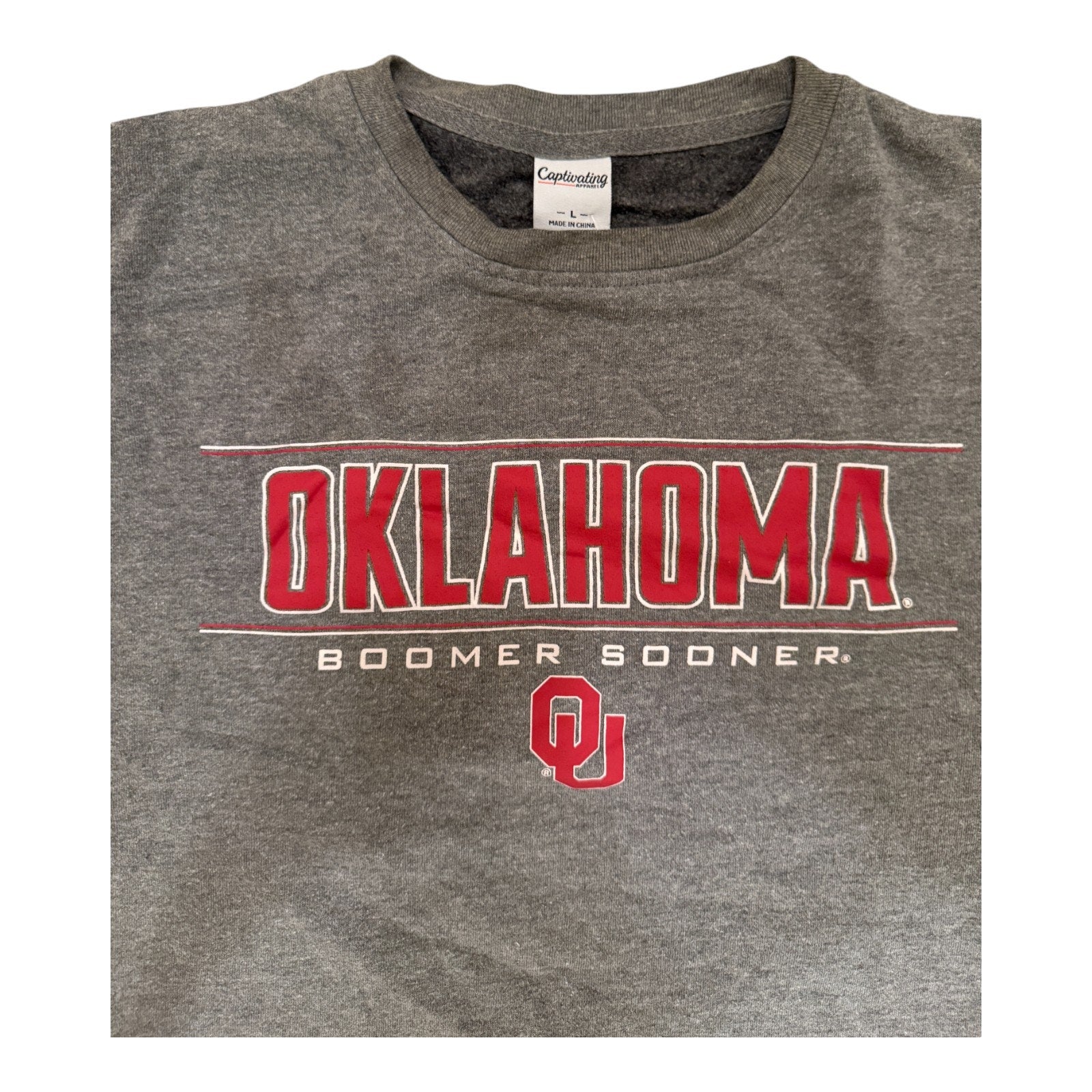 Captivating Apparel Sweatshirt Mens L Gray Oklahoma Boomer Sooners Arch & Logo