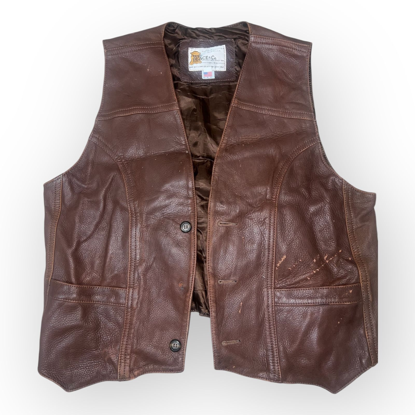 Vintage WB Place & Co Vest Mens Brown Leather Lined Western Biker Ranchwear