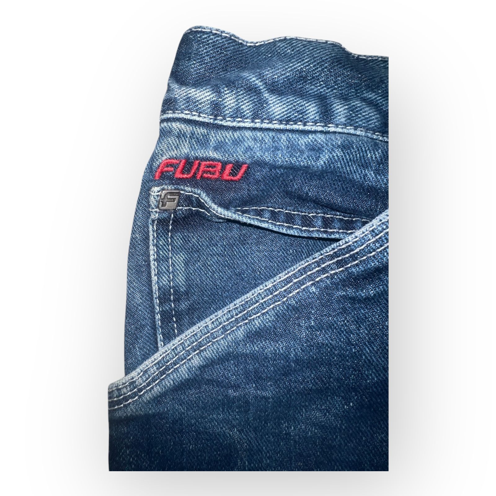 FUBU The Collection Jeans Womens 11x12 Blue Denim Carpenter Hammer Loops Outdoor