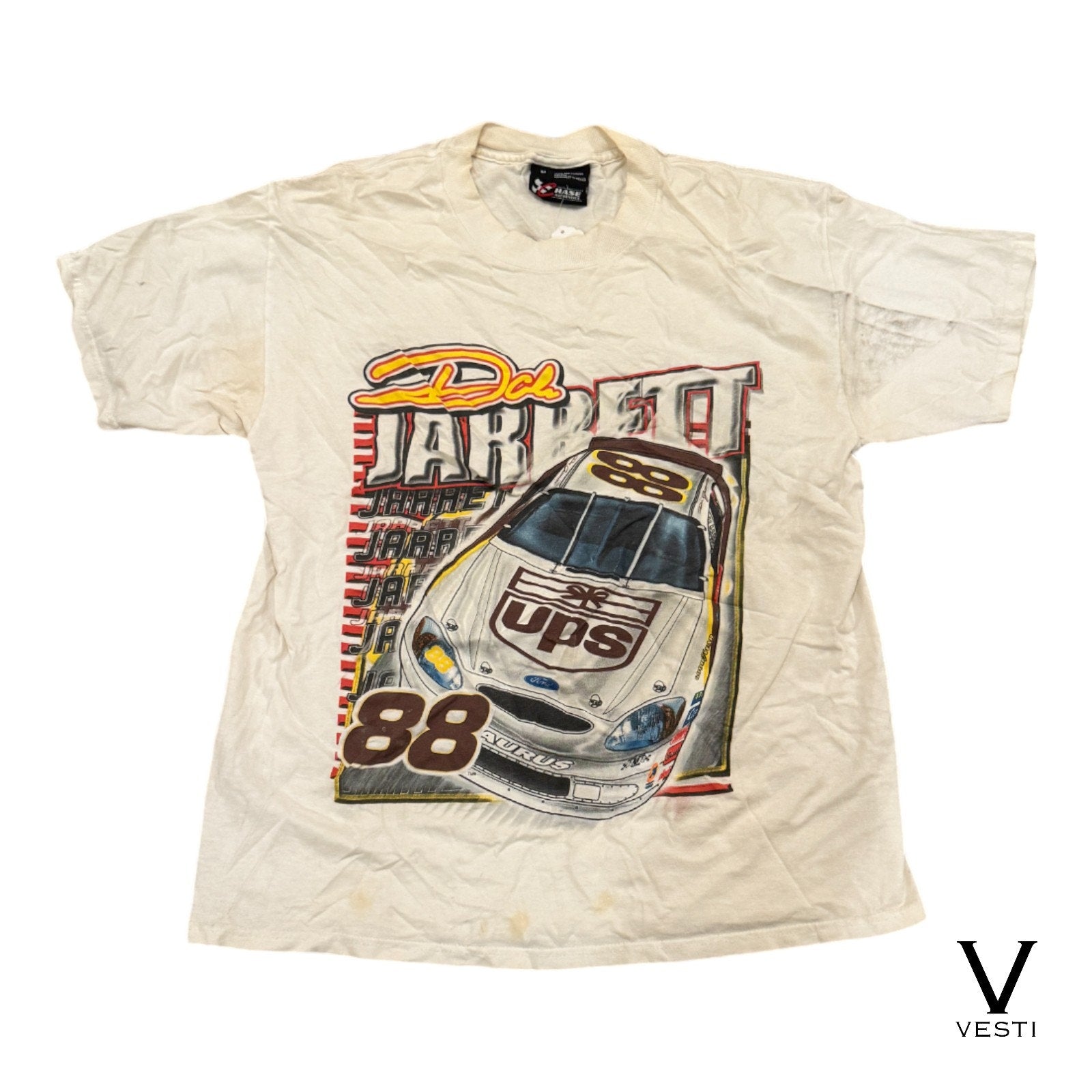 Chase T-Shirt Mens Medium White All Over Print Dale Jarrett 88 UPS NASCAR Racing