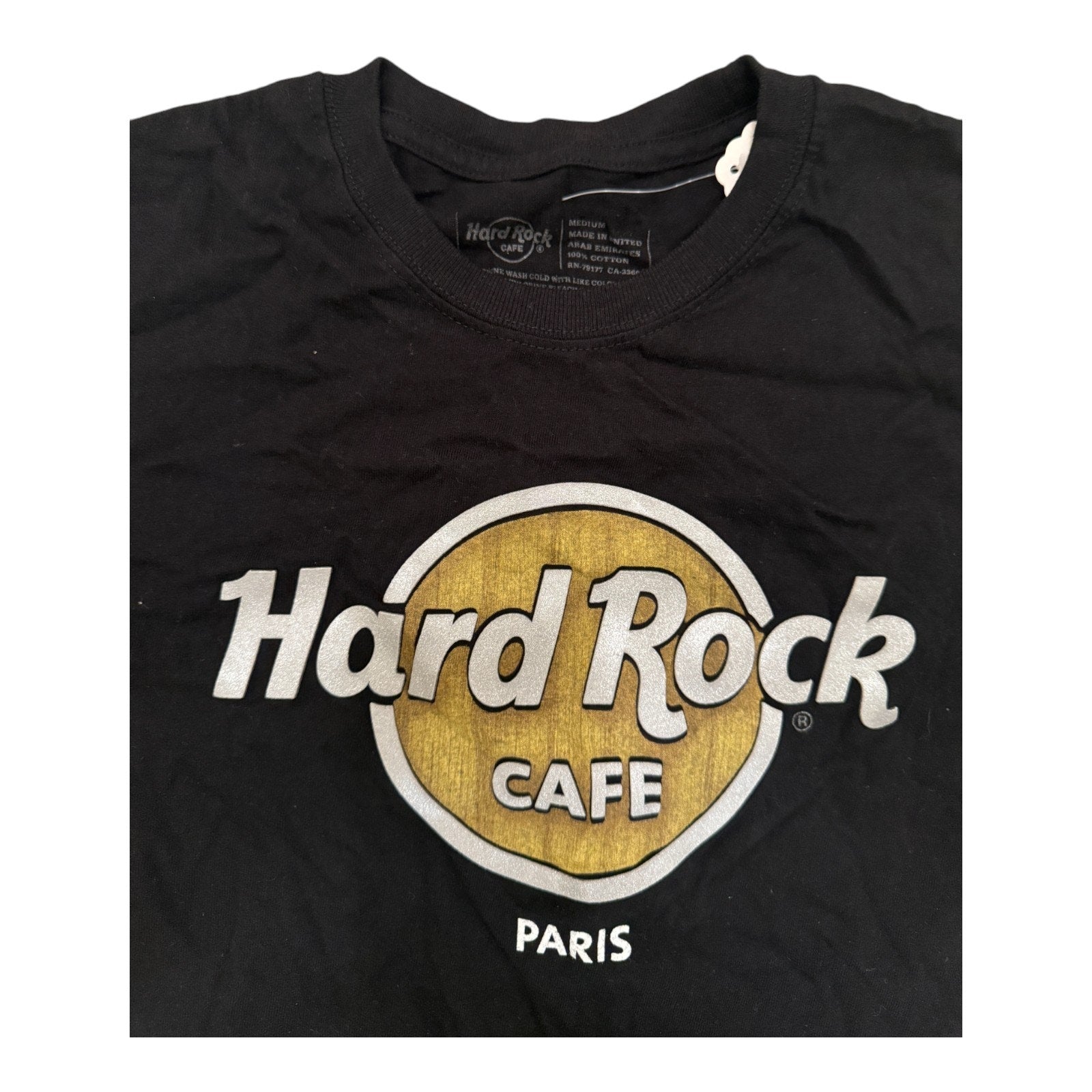 Hard Rock Cafe Paris T Shirt Mens Medium Black Raised Logo Crew Neck Graphic Tee