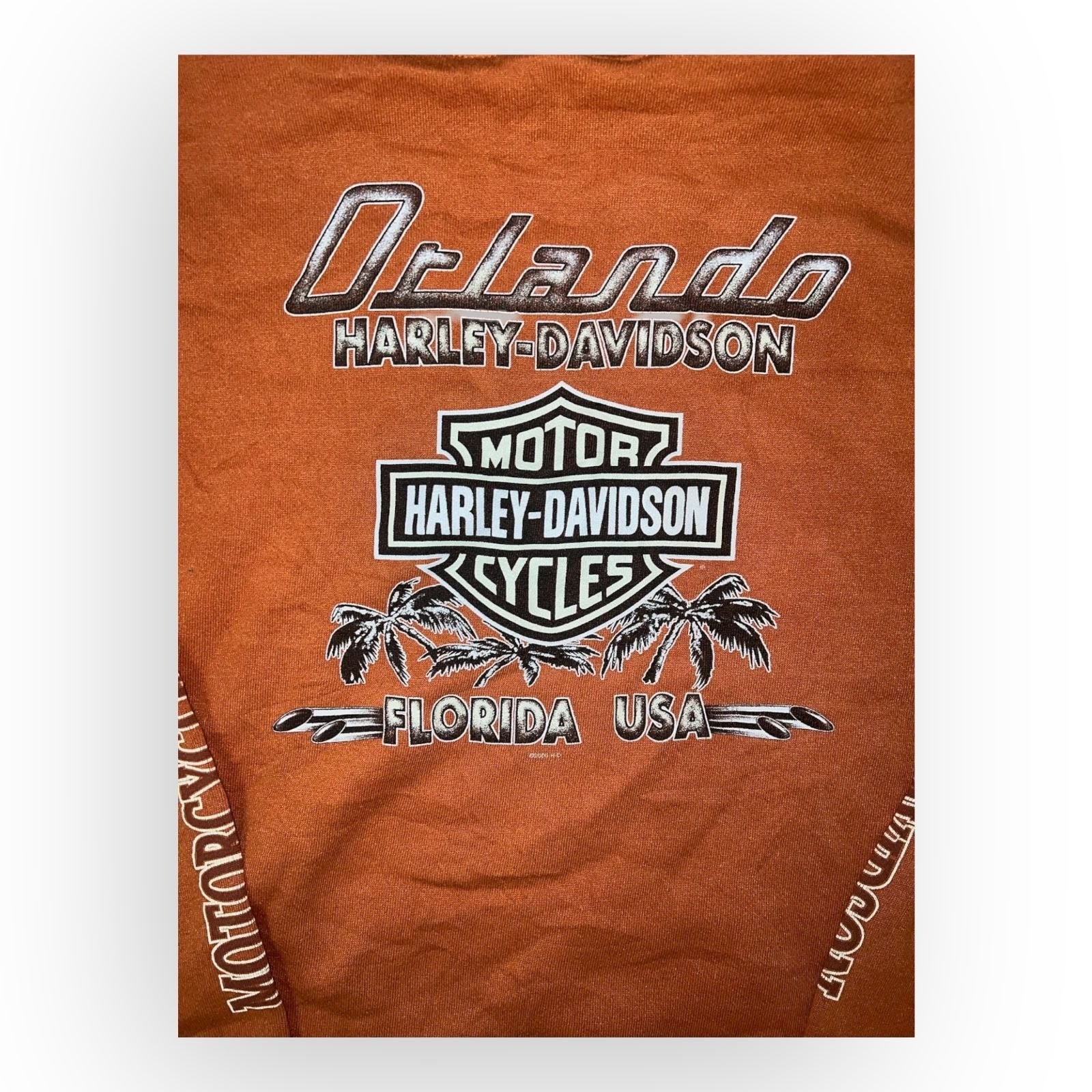 Harley Davidson Hoodie Mens Orange Orlando Florida USA Graphics Kangaroo Pocket