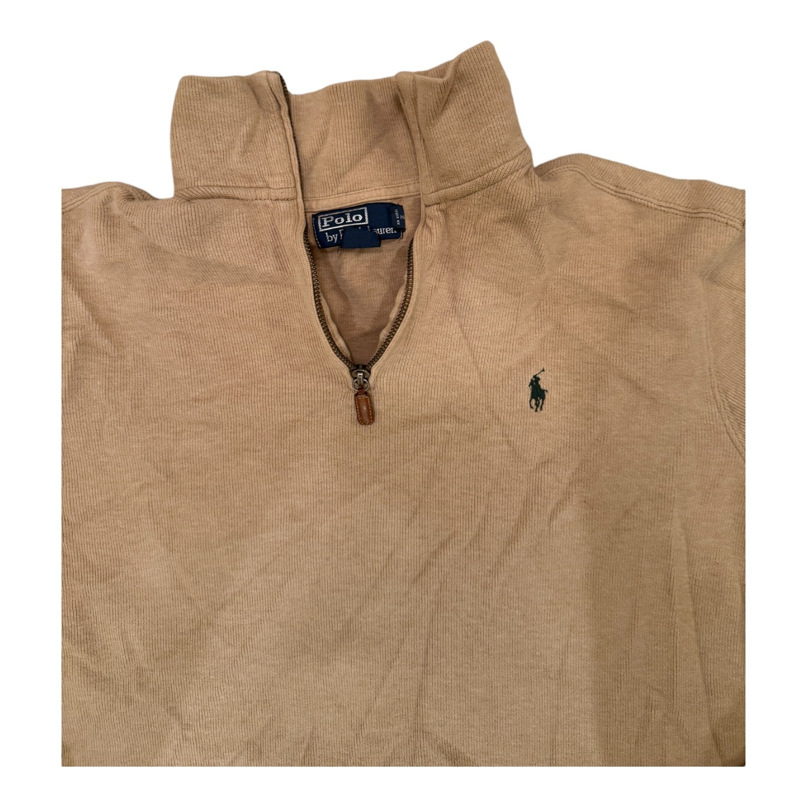 Polo Ralph Lauren Sweatshirt Mens Large Tan Fleece Long Sleeve Pony Logo 1/4 Zip